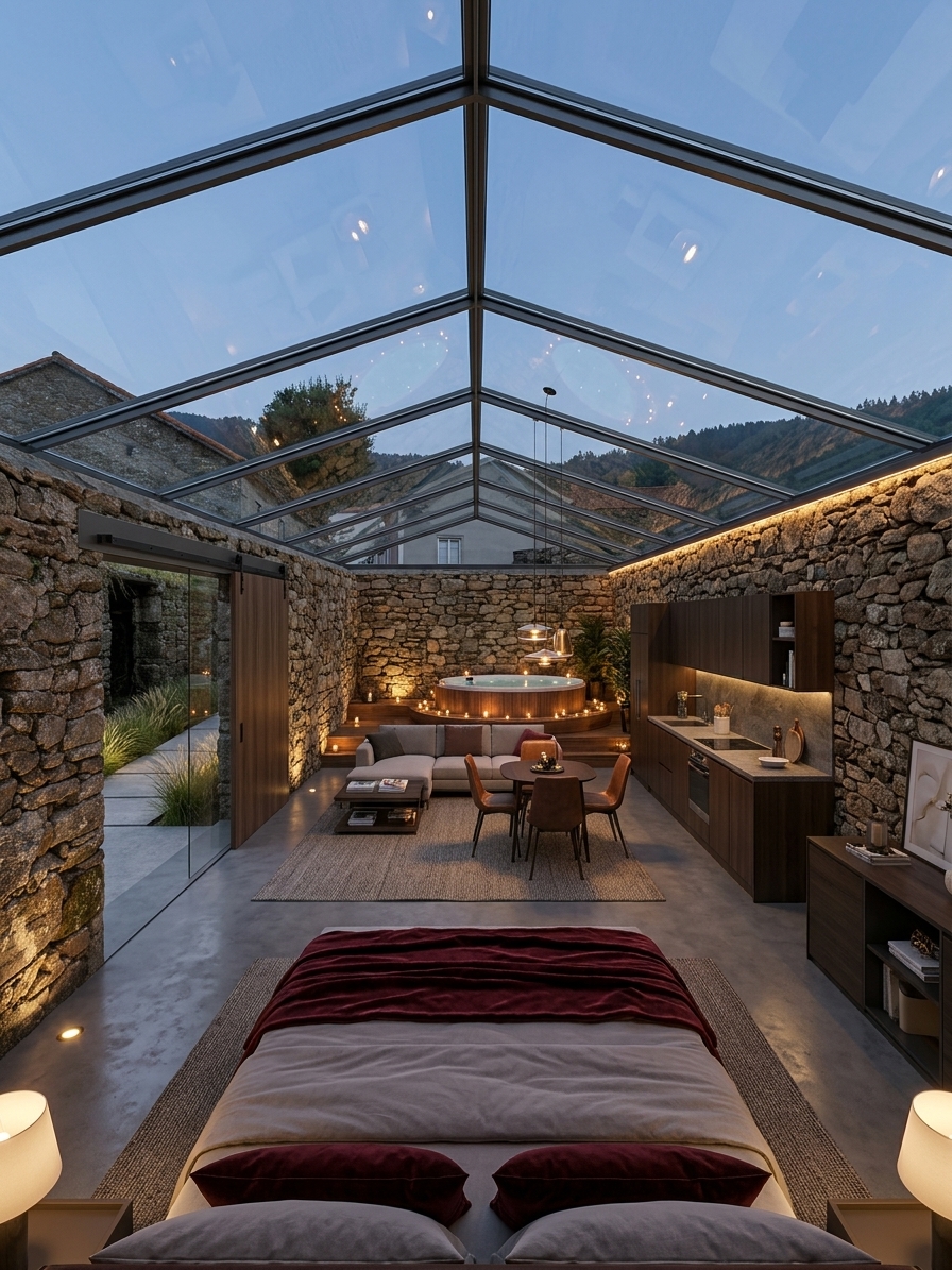 Interior da Casa Romántica baixo o teito de cristal